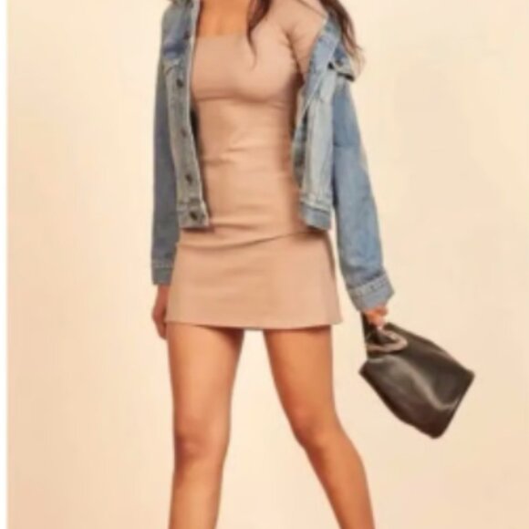 NWOT Reformation Sarita Dress Ribbed Square Neck Mini Dress in Sand, sz Small - Picture 4 of 6